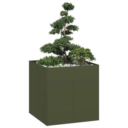 Planter Olive Green 80x80x80 cm Steel