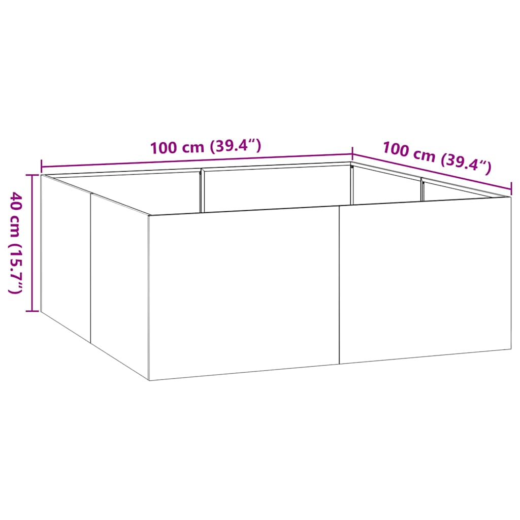 Planter 100x100x40 cm Galvanised Steel