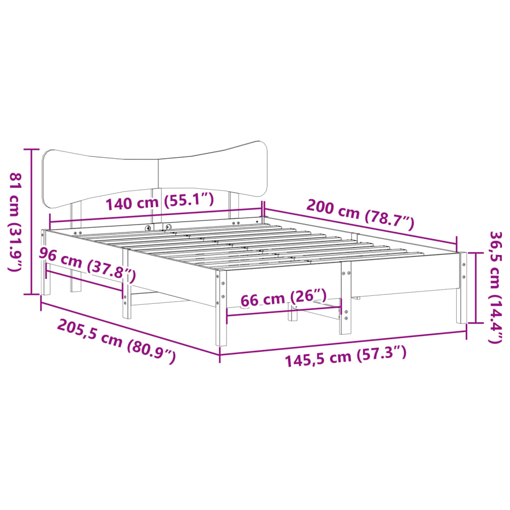 Bed Frame without Mattress White 140x200 cm Solid Wood Pine