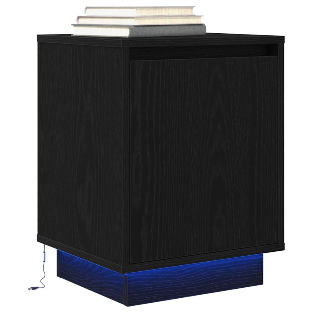 Bedside Cabinet with LED Lights Black 38x34x50 cm