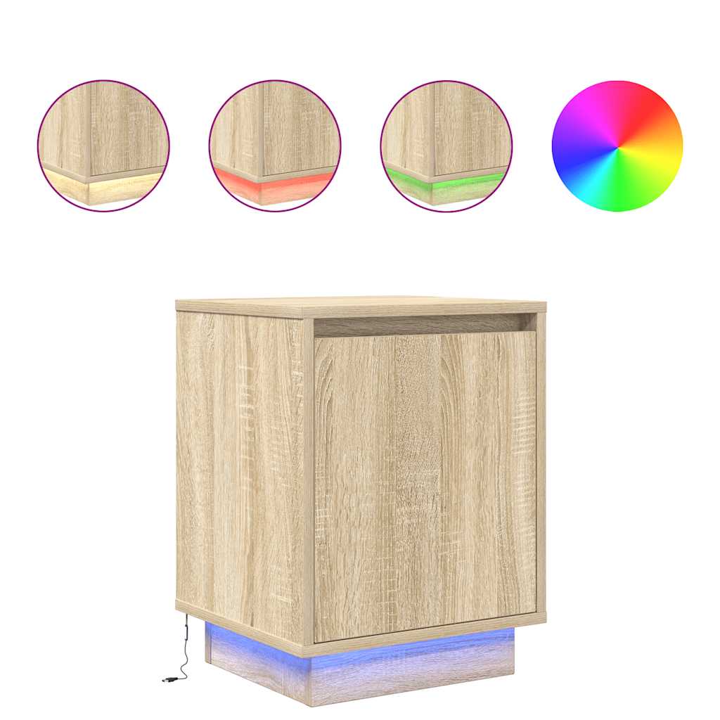 Bedside Cabinet with LED Lights Sonoma Oak 38x34x50 cm