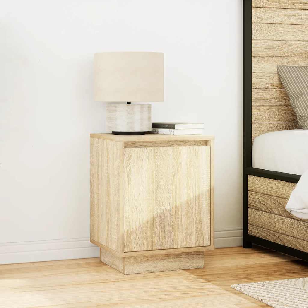 Bedside Cabinet with LED Lights Sonoma Oak 38x34x50 cm