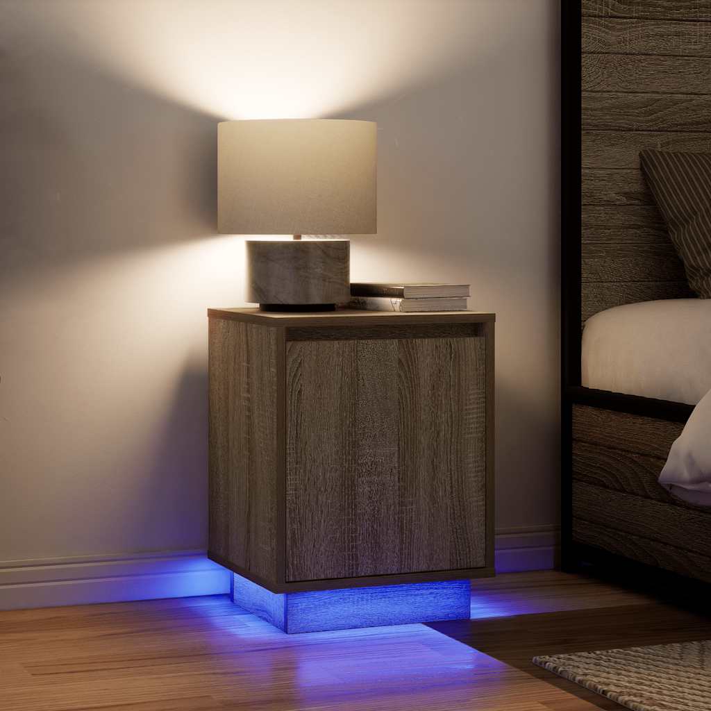 Bedside Cabinet with LED Lights Sonoma Oak 38x34x50 cm