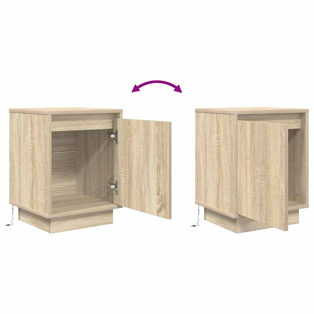 Bedside Cabinet with LED Lights Sonoma Oak 38x34x50 cm