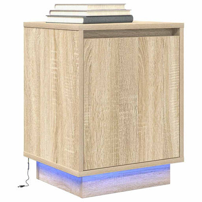 Bedside Cabinet with LED Lights Sonoma Oak 38x34x50 cm