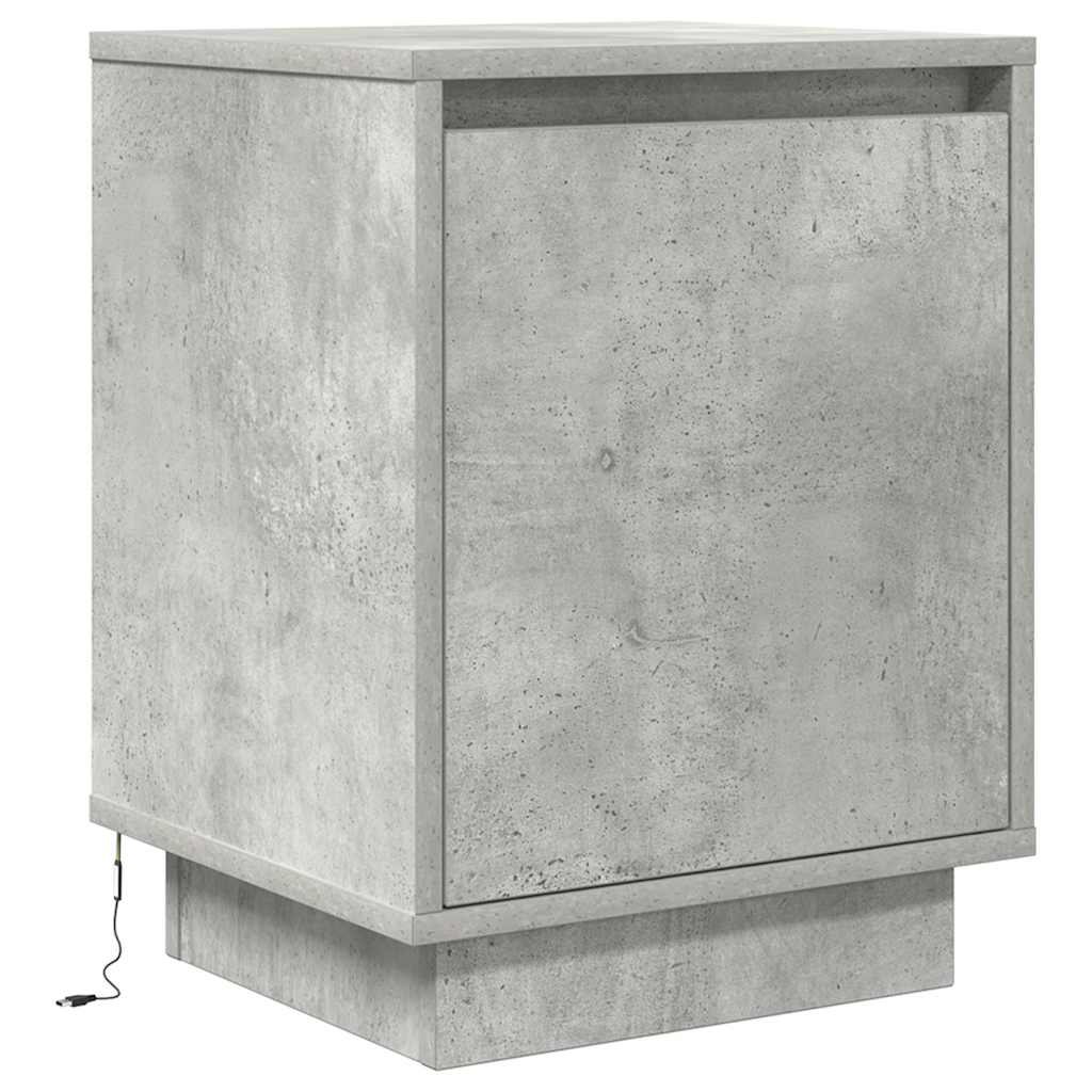 Bedside Cabinet with LED Lights Concrete Grey 38x34x50 cm