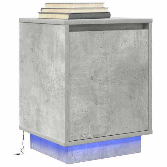 Bedside Cabinet with LED Lights Concrete Grey 38x34x50 cm