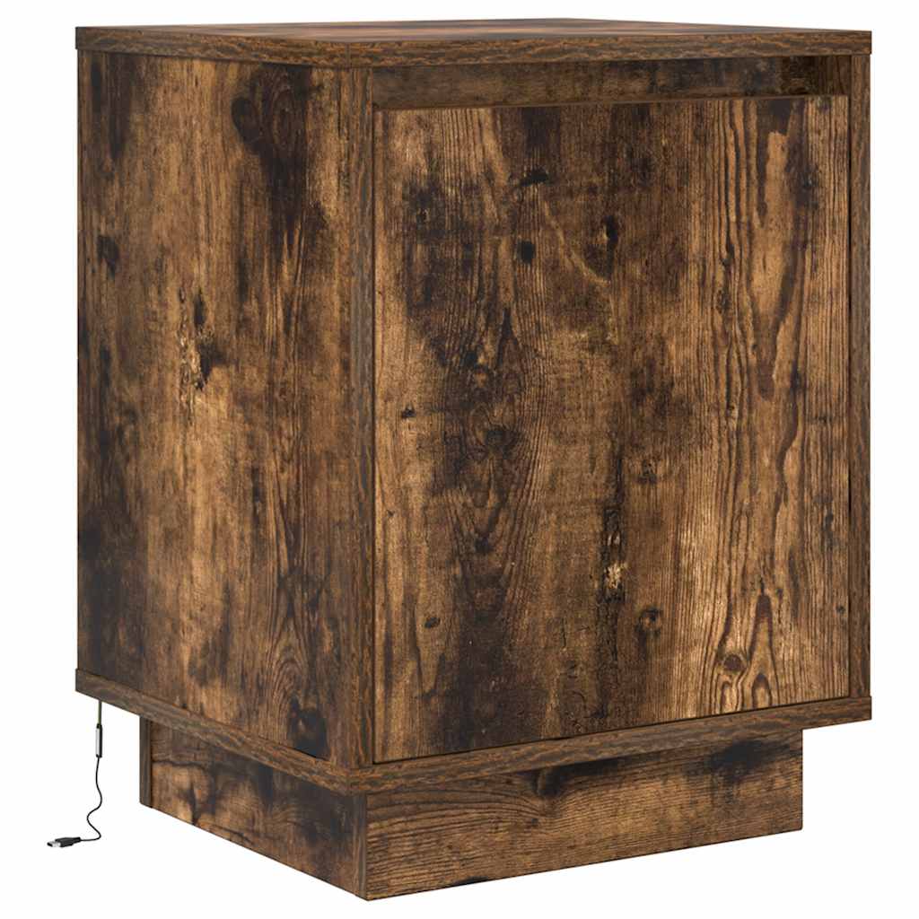 Bedside Cabinet with LED Lights Smoked Oak 38x34x50 cm