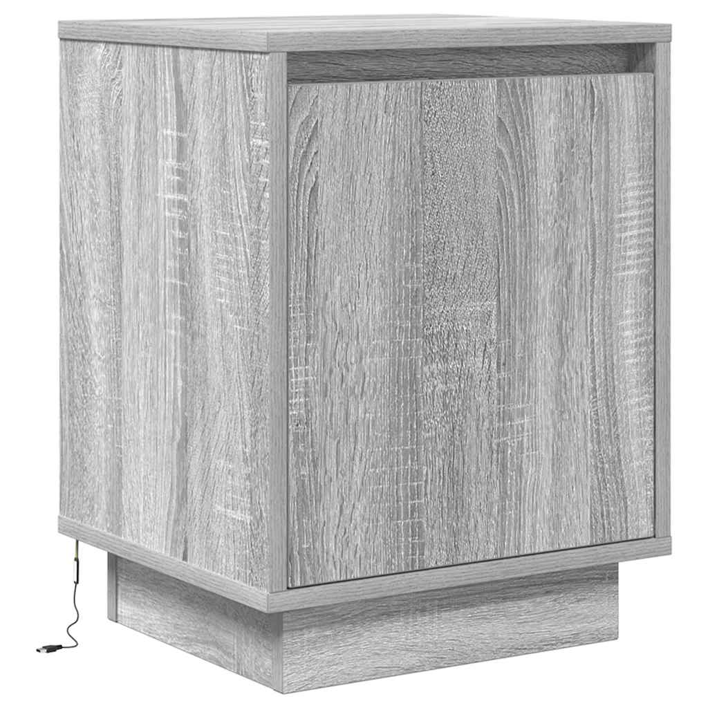 Bedside Cabinet with LED Lights Grey Sonoma 38x34x50 cm