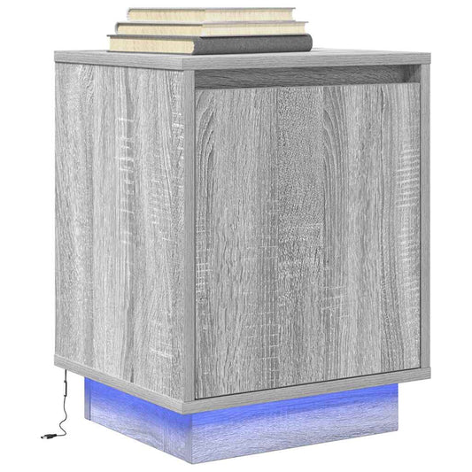 Bedside Cabinet with LED Lights Grey Sonoma 38x34x50 cm