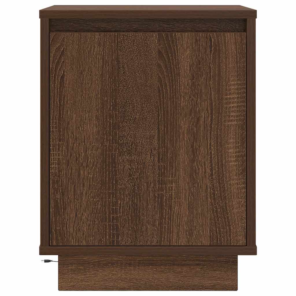 Bedside Cabinet with LED Lights Brown Oak 38x34x50 cm