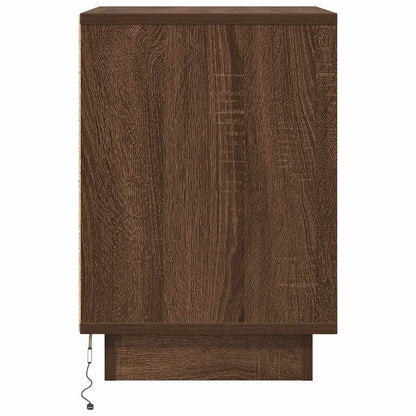 Bedside Cabinet with LED Lights Brown Oak 38x34x50 cm