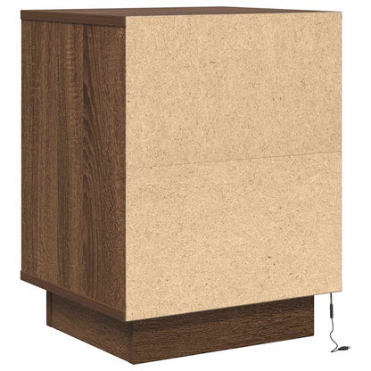 Bedside Cabinet with LED Lights Brown Oak 38x34x50 cm