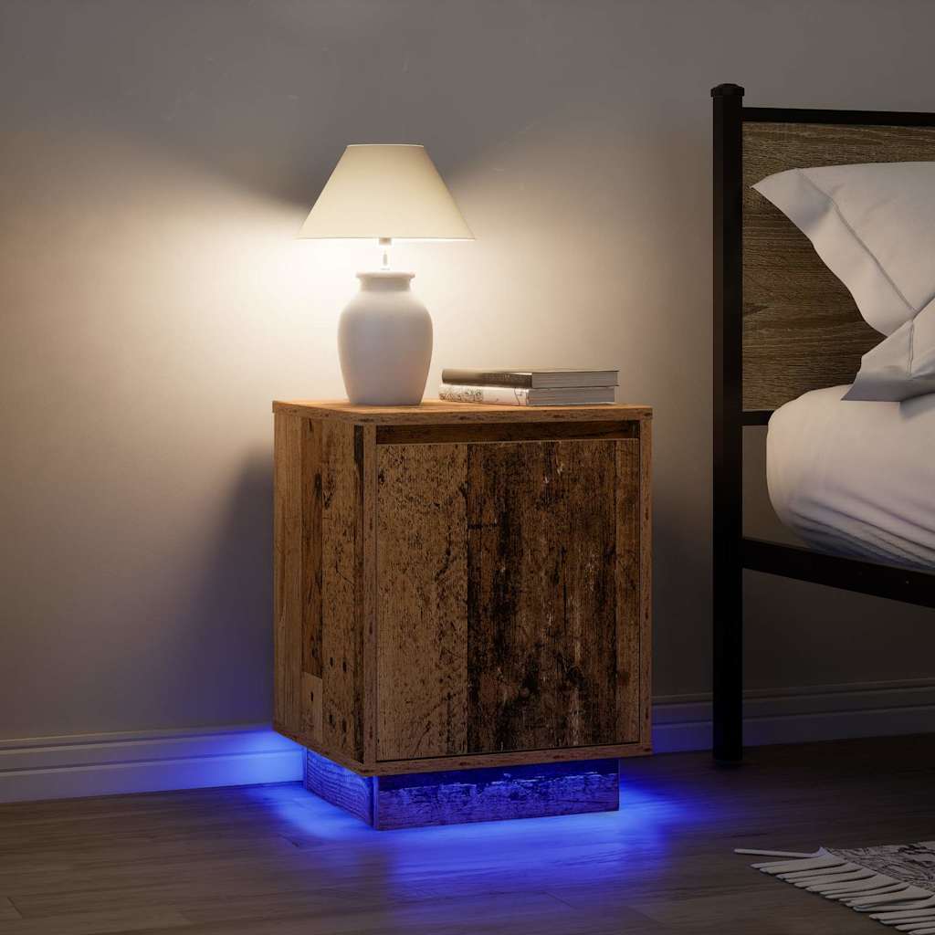 Bedside Cabinet with LED Lights Old Wood 38x34x50 cm