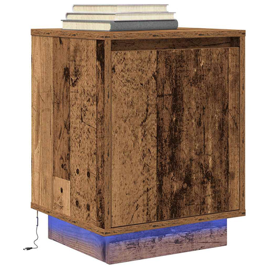 Bedside Cabinet with LED Lights Old Wood 38x34x50 cm