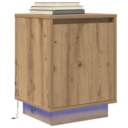 Bedside Cabinet with LED Lights Artisan Oak 38x34x50 cm