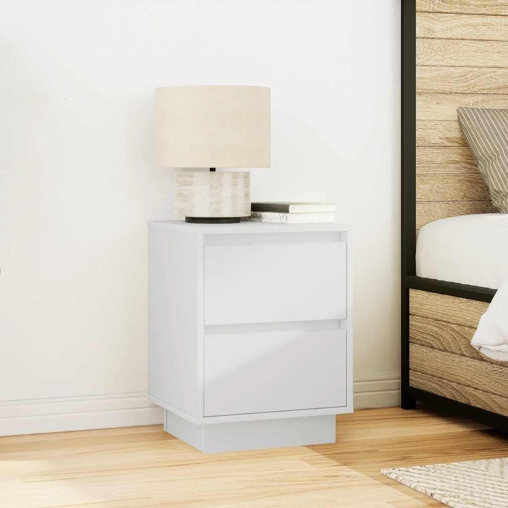 Bedside Cabinet with LED Lights White 38x34x50 cm