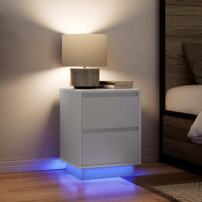 Bedside Cabinet with LED Lights White 38x34x50 cm