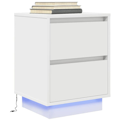 Bedside Cabinet with LED Lights White 38x34x50 cm