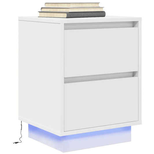 Bedside Cabinet with LED Lights White 38x34x50 cm