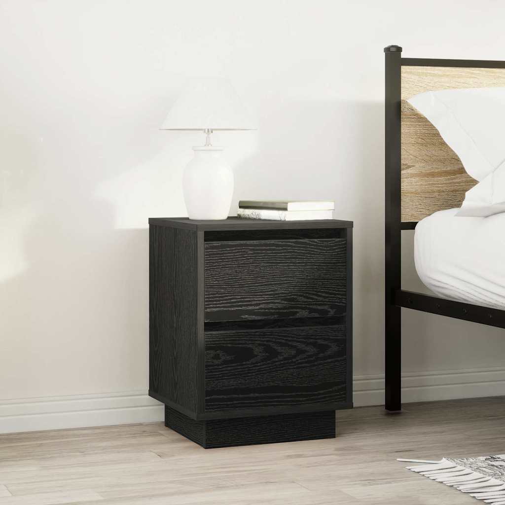 Bedside Cabinet with LED Lights Black 38x34x50 cm