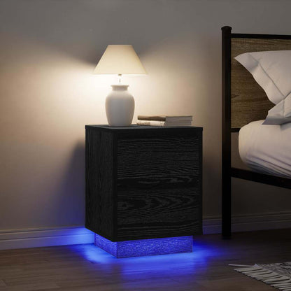 Bedside Cabinet with LED Lights Black 38x34x50 cm