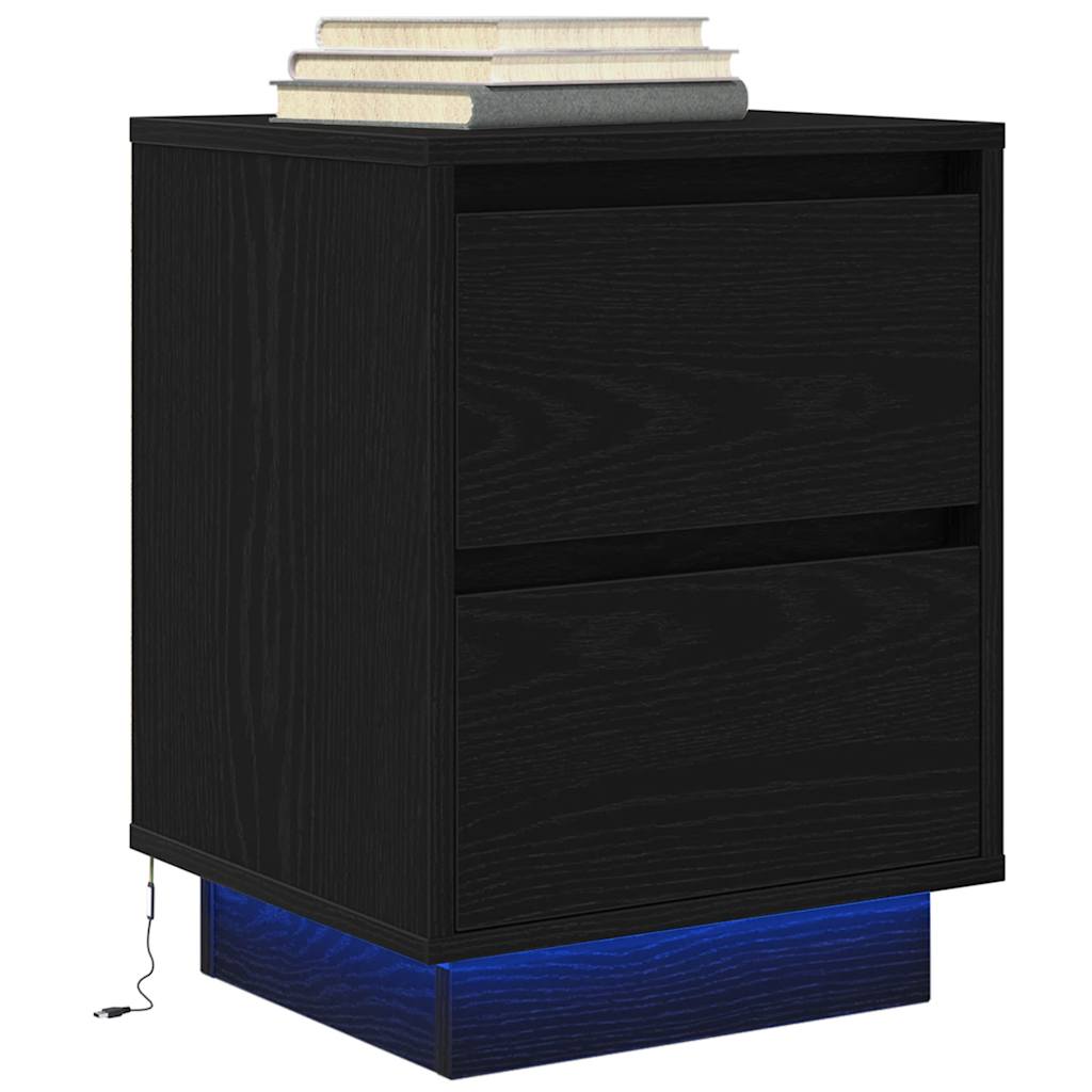 Bedside Cabinet with LED Lights Black 38x34x50 cm