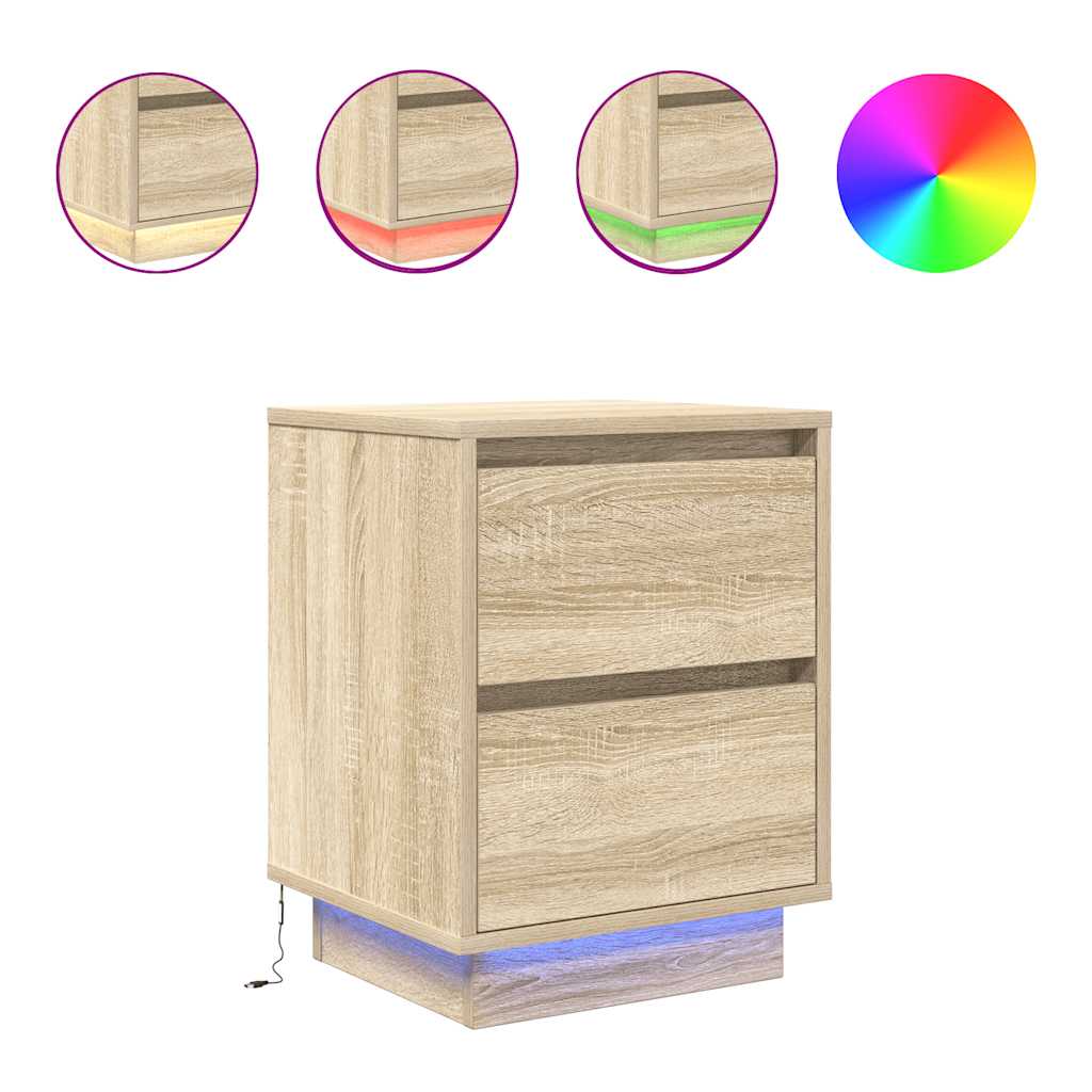 Bedside Cabinet with LED Lights Sonoma Oak 38x34x50 cm