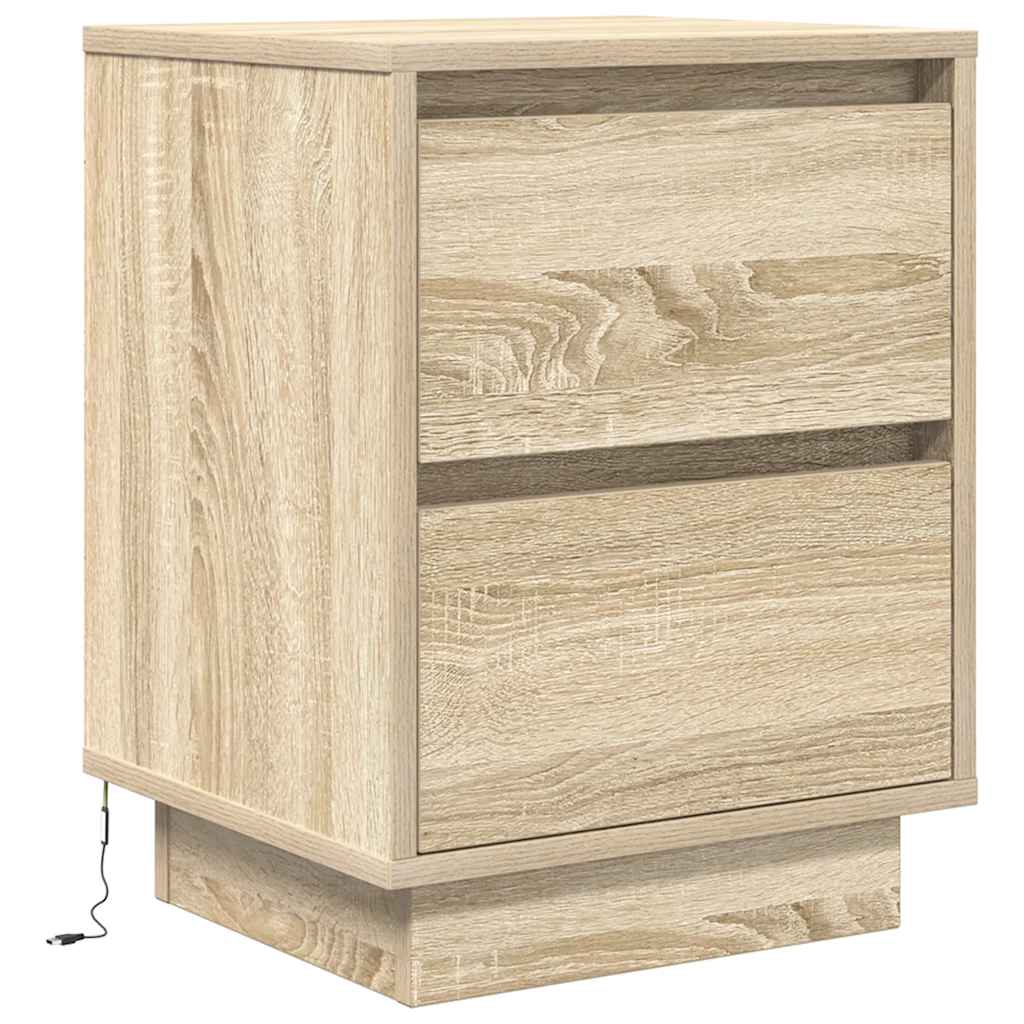 Bedside Cabinet with LED Lights Sonoma Oak 38x34x50 cm