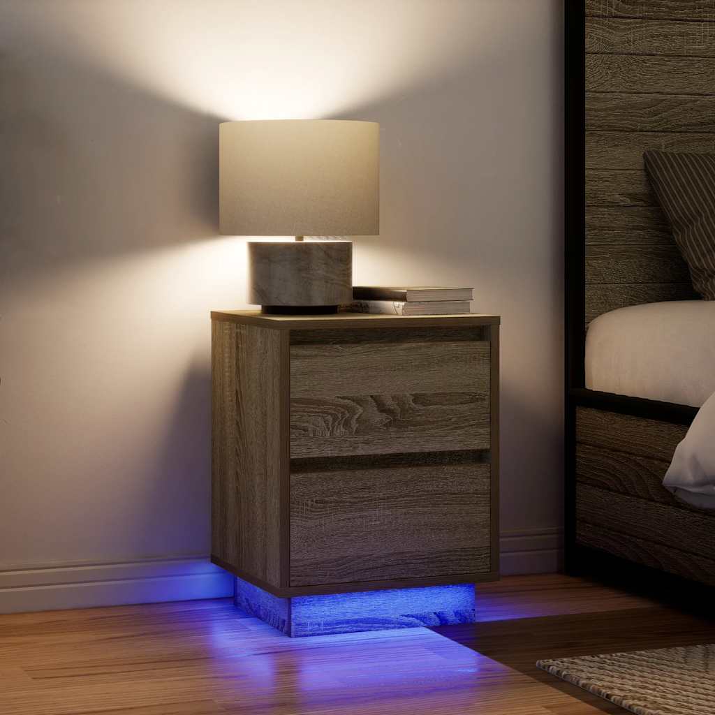 Bedside Cabinet with LED Lights Sonoma Oak 38x34x50 cm