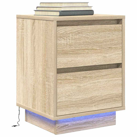 Bedside Cabinet with LED Lights Sonoma Oak 38x34x50 cm