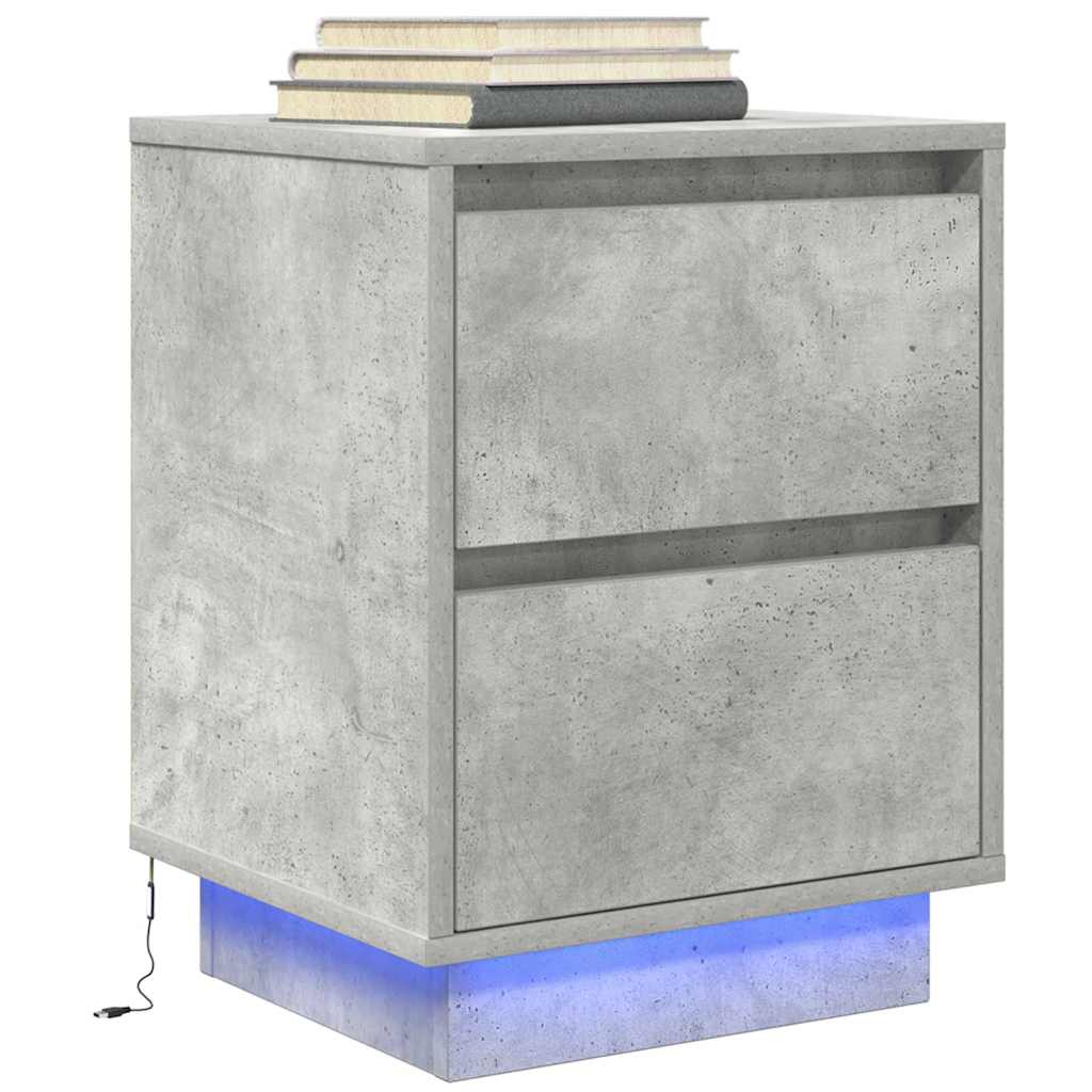 Bedside Cabinet with LED Lights Concrete Grey 38x34x50 cm