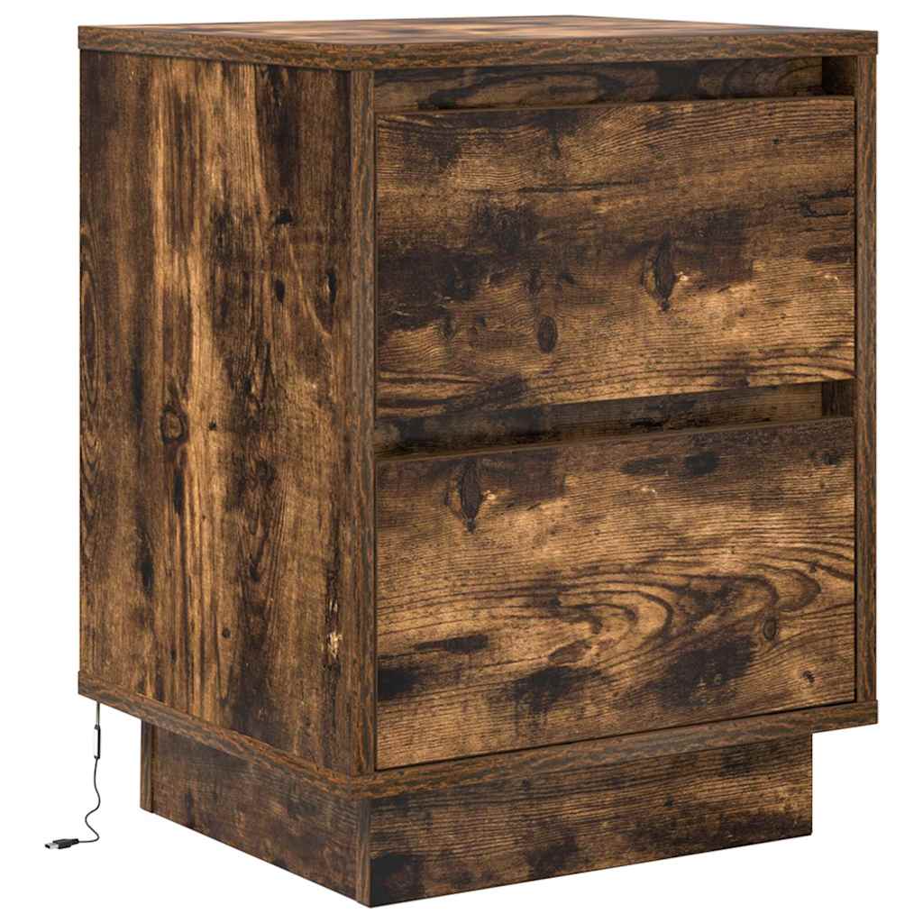 Bedside Cabinet with LED Lights Smoked Oak 38x34x50 cm