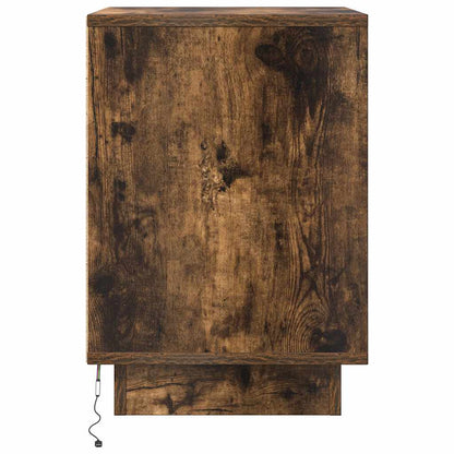 Bedside Cabinet with LED Lights Smoked Oak 38x34x50 cm