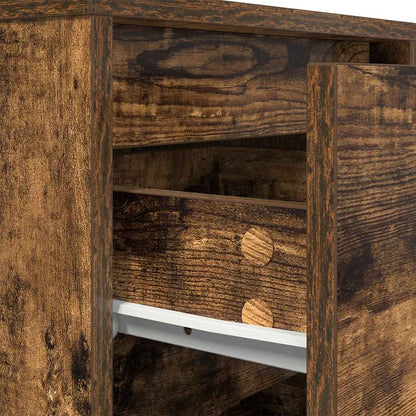 Bedside Cabinet with LED Lights Smoked Oak 38x34x50 cm