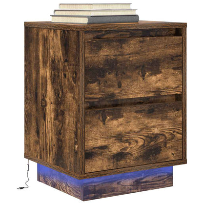 Bedside Cabinet with LED Lights Smoked Oak 38x34x50 cm