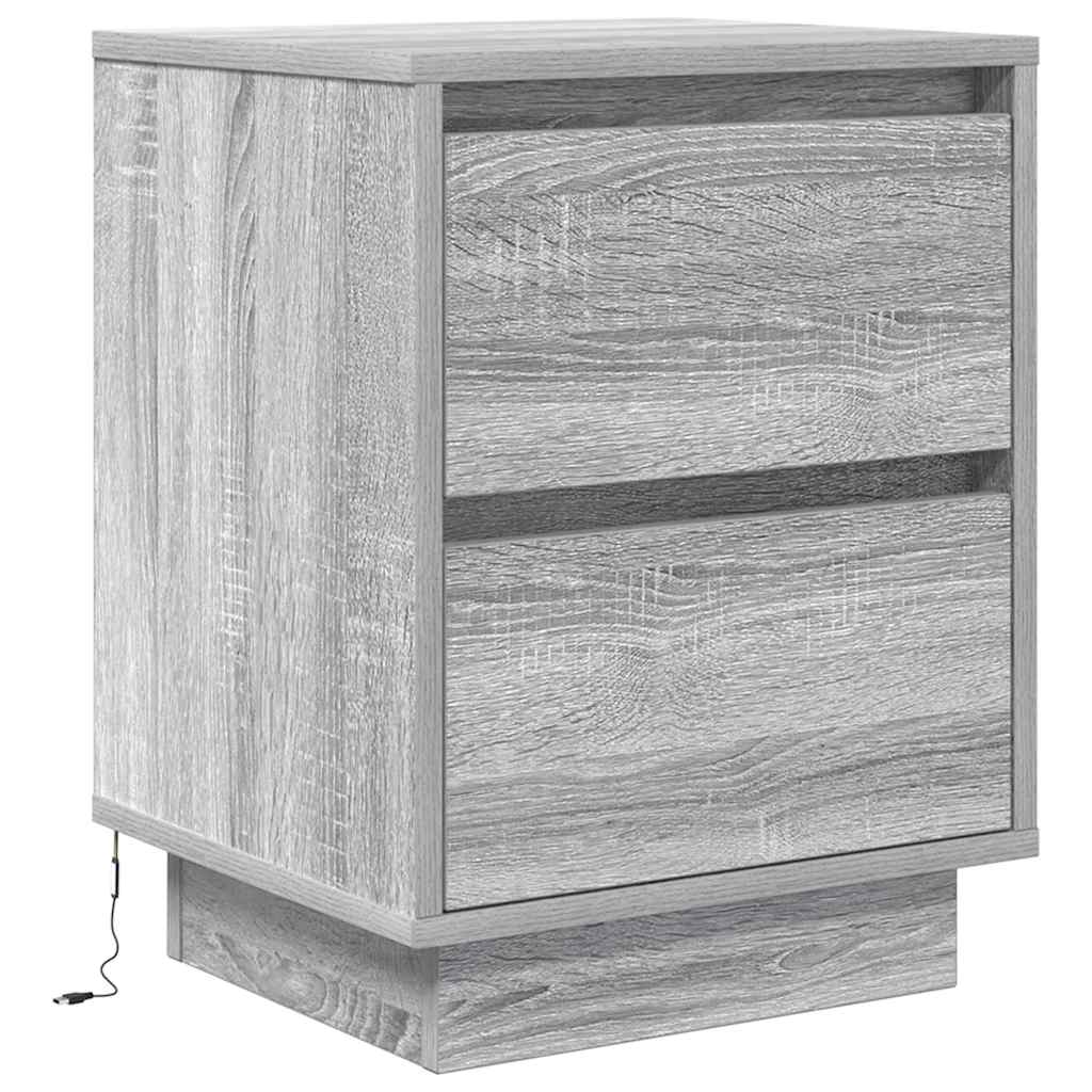 Bedside Cabinet with LED Lights Grey Sonoma 38x34x50 cm