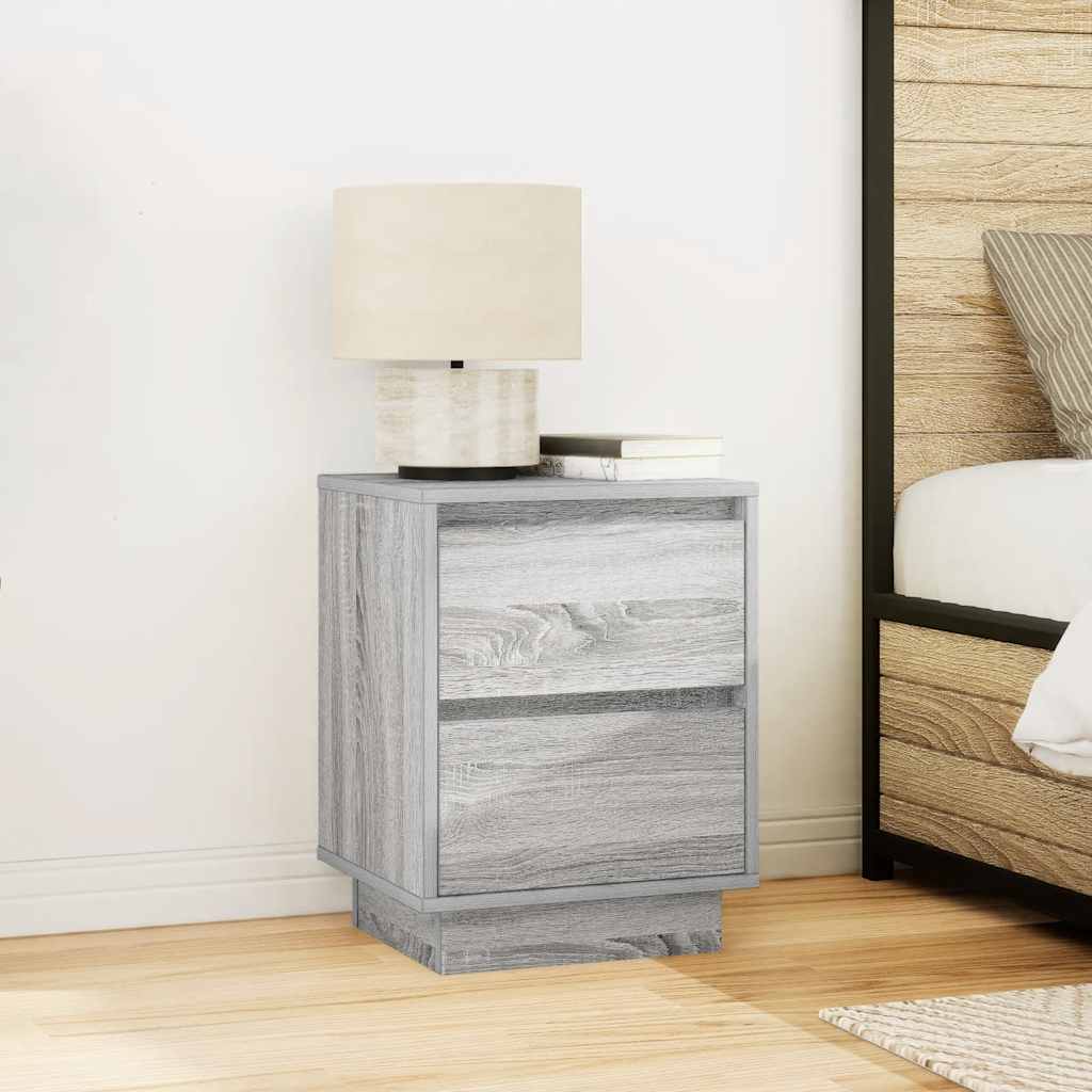 Bedside Cabinet with LED Lights Grey Sonoma 38x34x50 cm