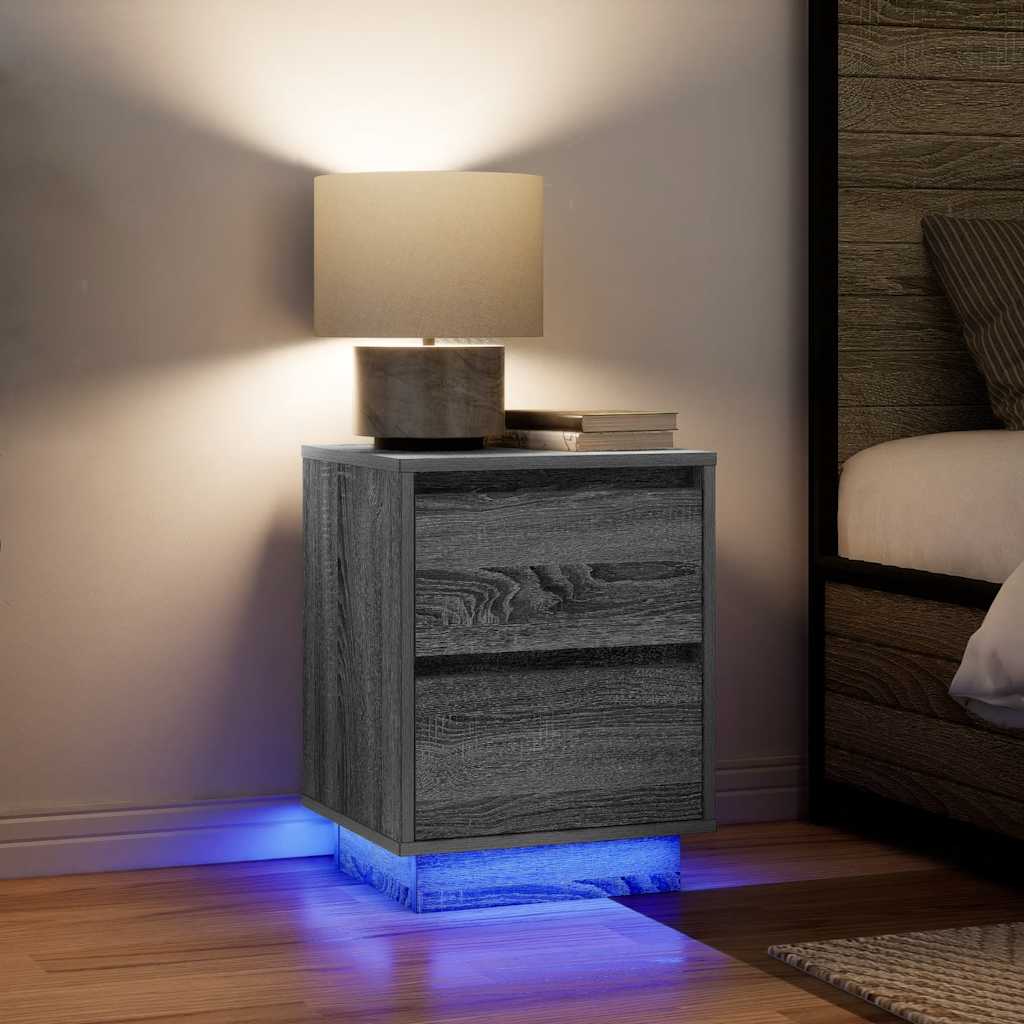 Bedside Cabinet with LED Lights Grey Sonoma 38x34x50 cm