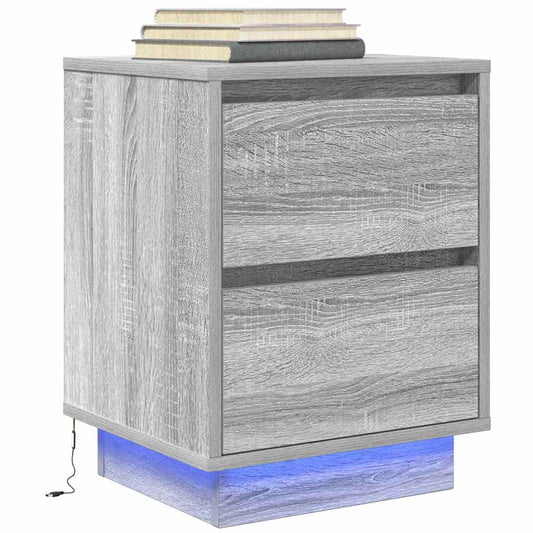 Bedside Cabinet with LED Lights Grey Sonoma 38x34x50 cm