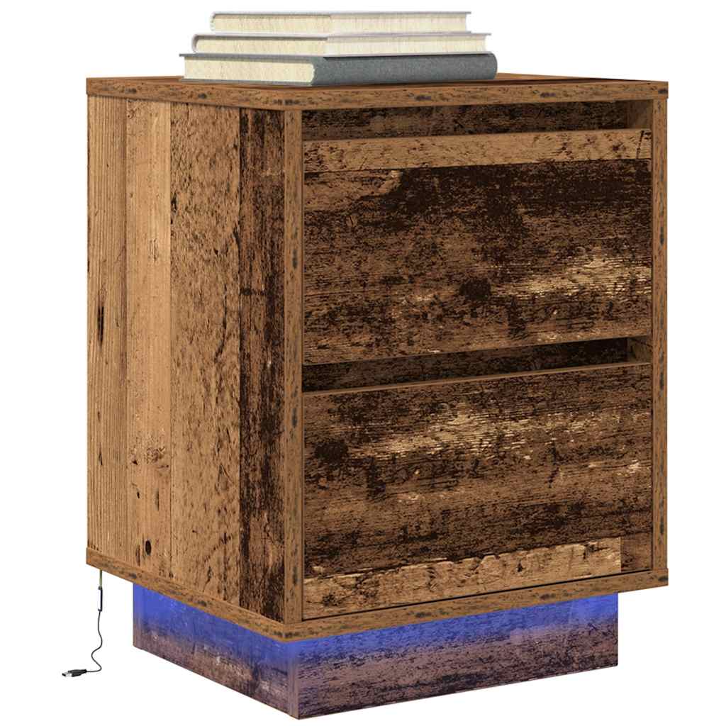 Bedside Cabinet with LED Lights Old Wood 38x34x50 cm