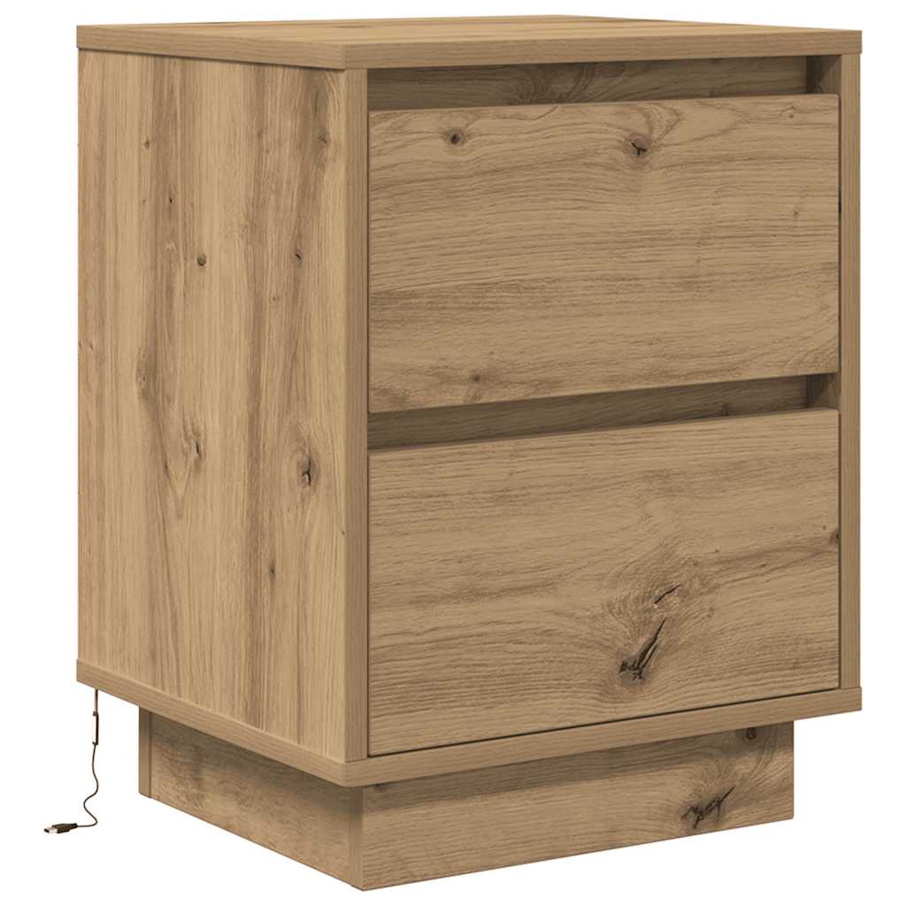 Bedside Cabinet with LED Lights Artisan Oak 38x34x50 cm