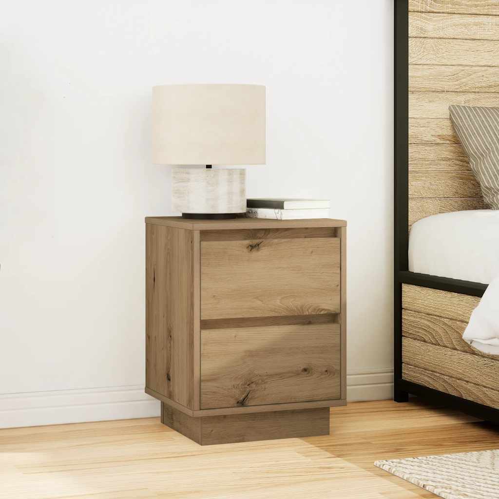 Bedside Cabinet with LED Lights Artisan Oak 38x34x50 cm