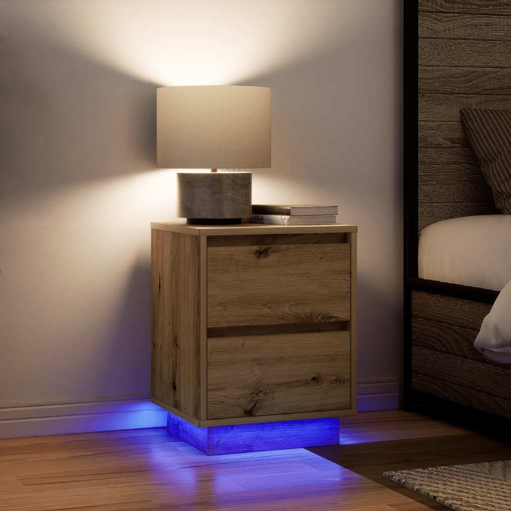 Bedside Cabinet with LED Lights Artisan Oak 38x34x50 cm