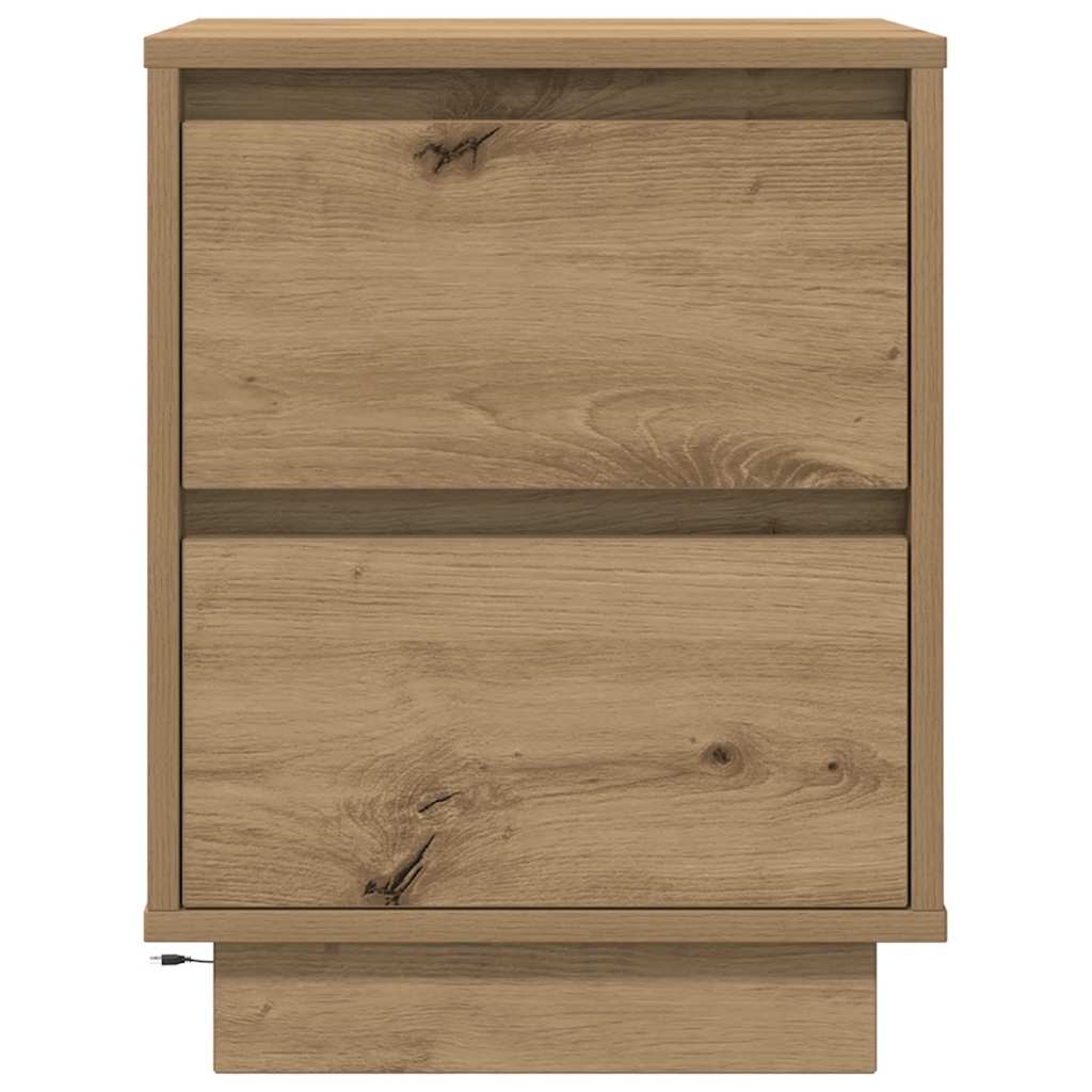 Bedside Cabinet with LED Lights Artisan Oak 38x34x50 cm