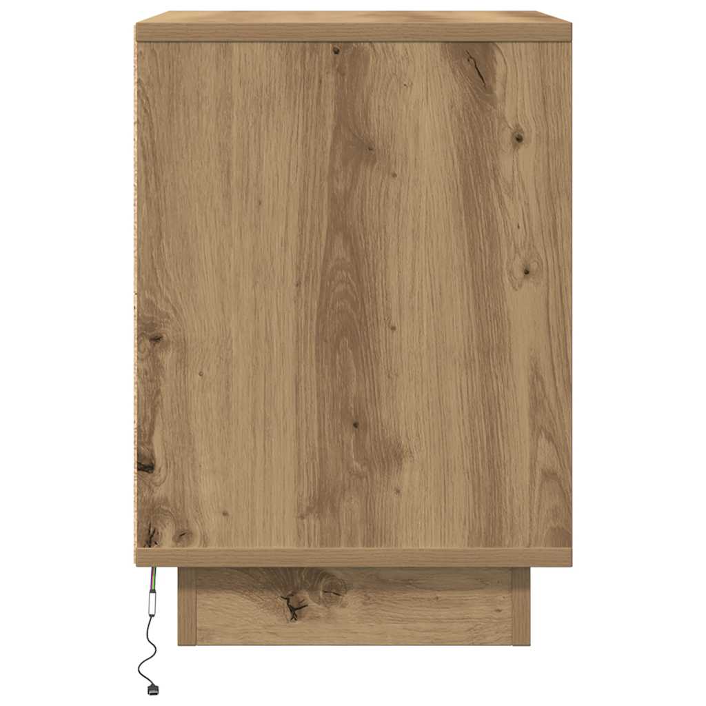 Bedside Cabinet with LED Lights Artisan Oak 38x34x50 cm