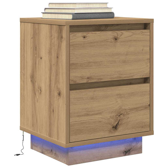 Bedside Cabinet with LED Lights Artisan Oak 38x34x50 cm