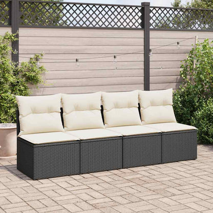 2 Piece Garden Sofa Set with Cushions Black Poly Rattan Acacia