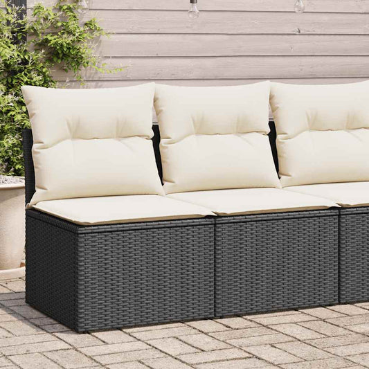 2 Piece Garden Sofa Set with Cushions Black Poly Rattan Acacia