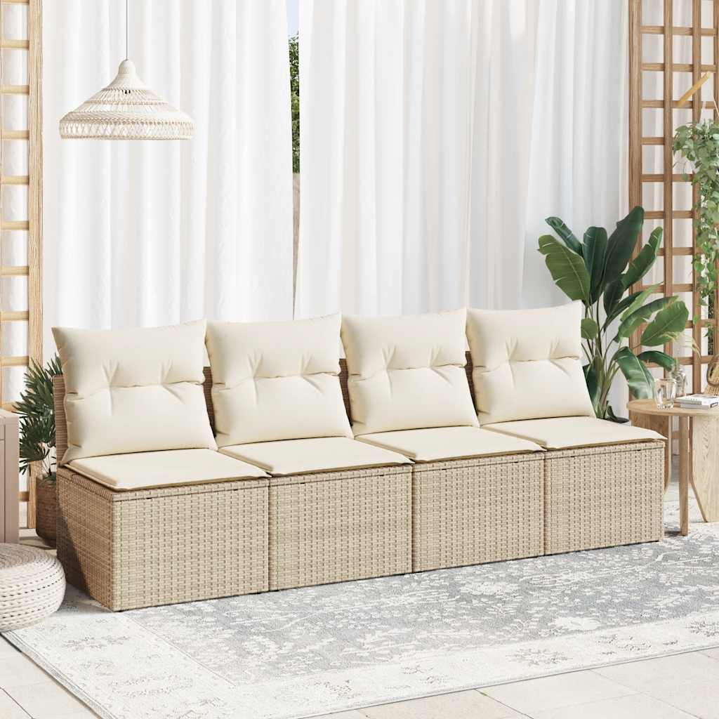 2 Piece Garden Sofa Set with Cushions Beige Poly Rattan Acacia